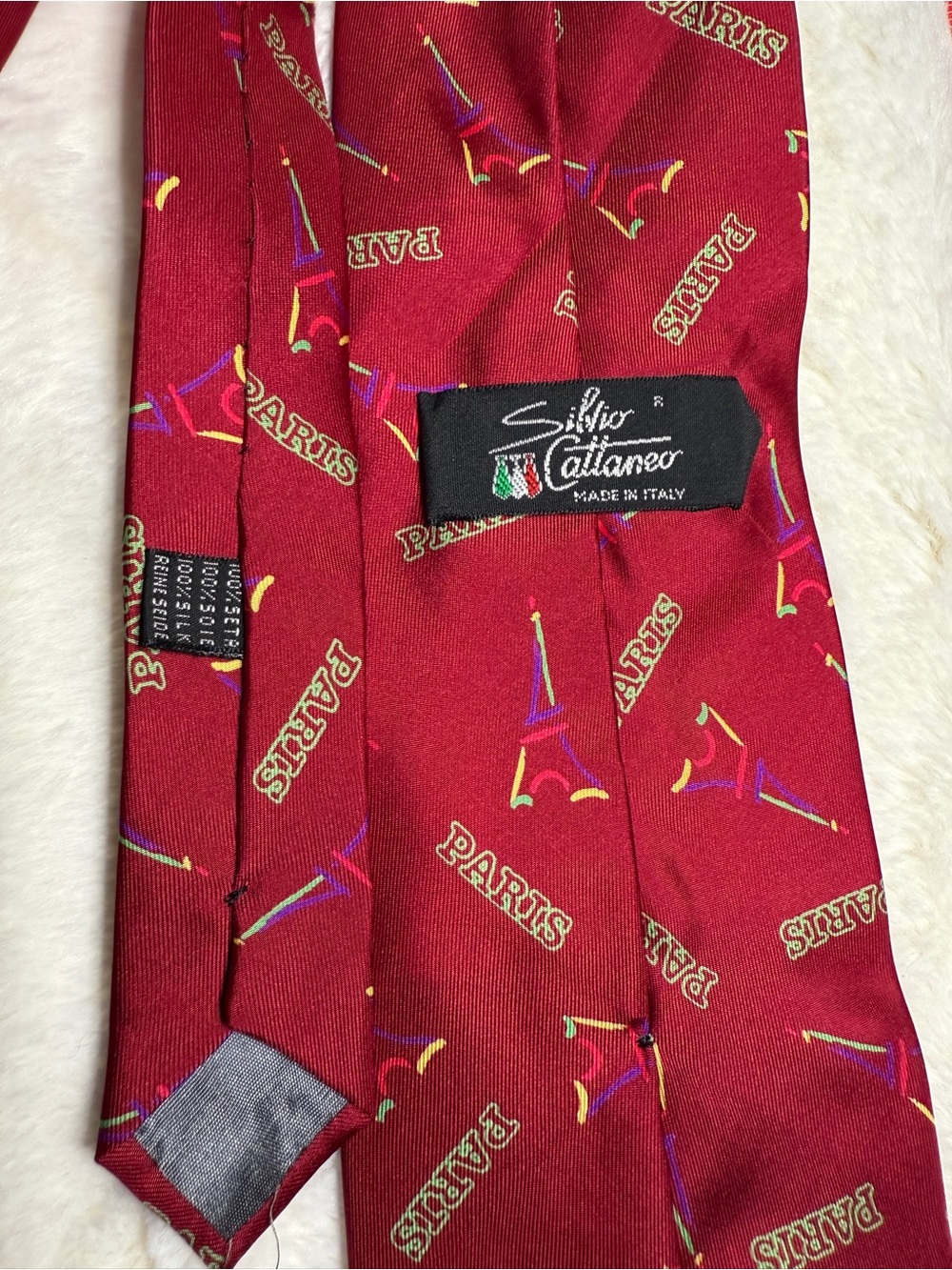 Vintage Silvio Calanni Red Paris Eiffel Tower Tie
